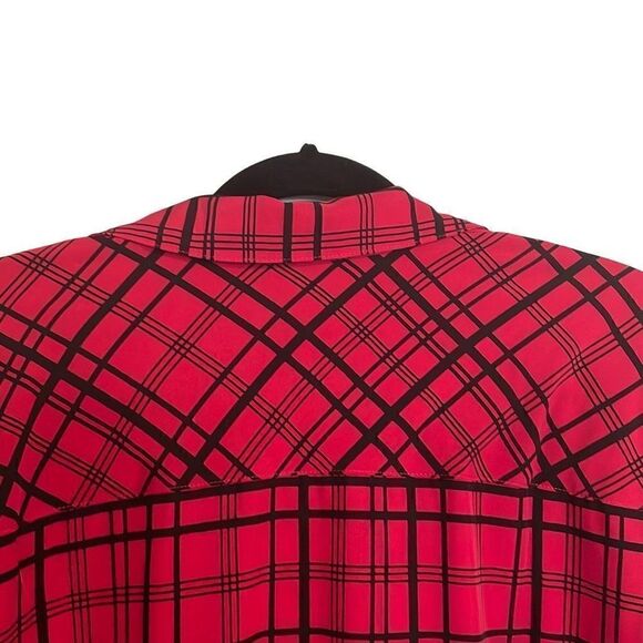 Susan Graver red plaid button up tunic with two on seam pockets size XL Petite - Picture 9 of 12